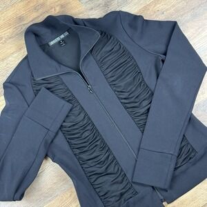 Lafayette 148 New York Designer Full Zip Jacket‎ Long Sleeve Sz S Black Stretch